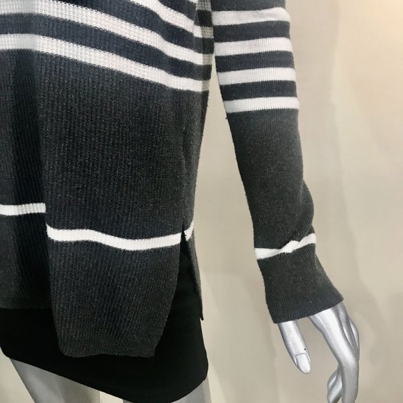 GAP Small Women's Dark Grey, White Striped Scoop Neck Tunic Sweater Wool Blend - Picture 5 of 16